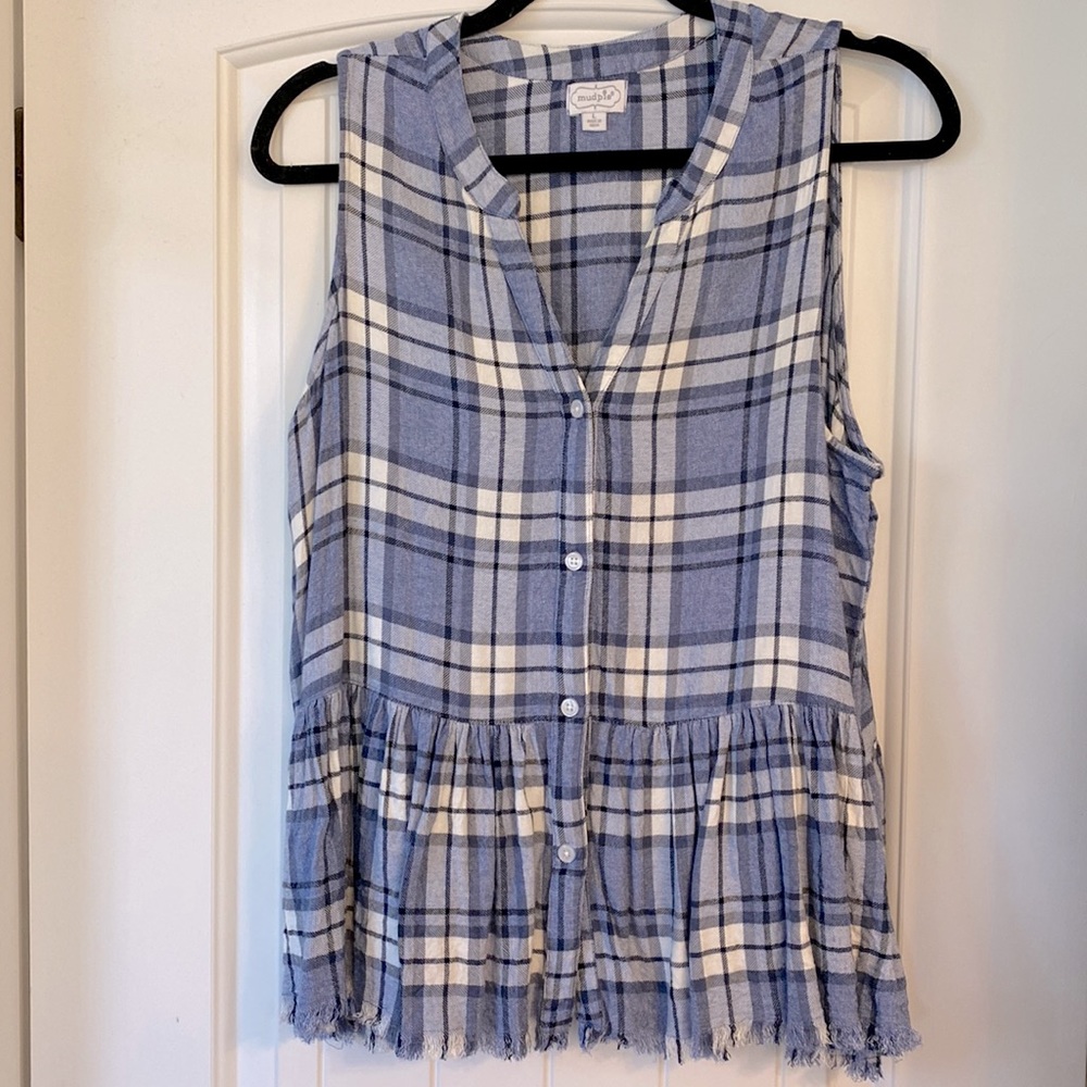 🦋 L, MudPie button top tank, blue